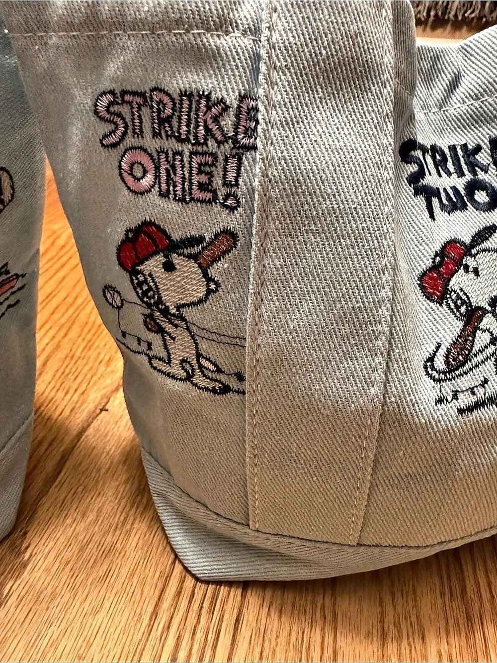 2 Snoopy Embroidered Tote in Blue Denim - Picture 2 of 5